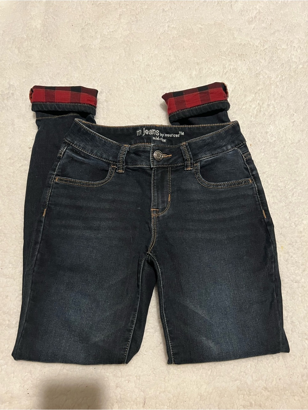 Maurice’s Dark Wash Jeans with a Flannel Cuff